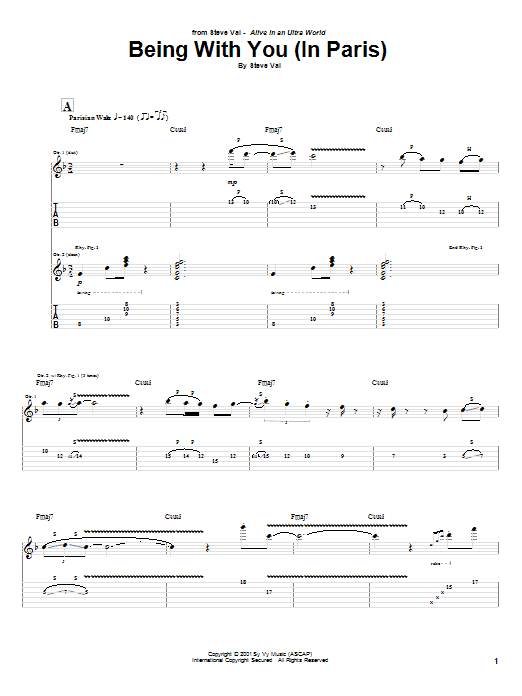 Steve Vai Being With You (In Paris) sheet music notes and chords arranged for Guitar Tab