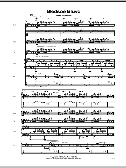 Steve Vai Bledsoe Bluvd sheet music notes and chords arranged for Guitar Tab