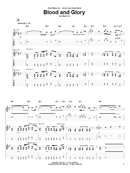 Steve Vai Blood And Glory sheet music notes and chords arranged for Guitar Tab