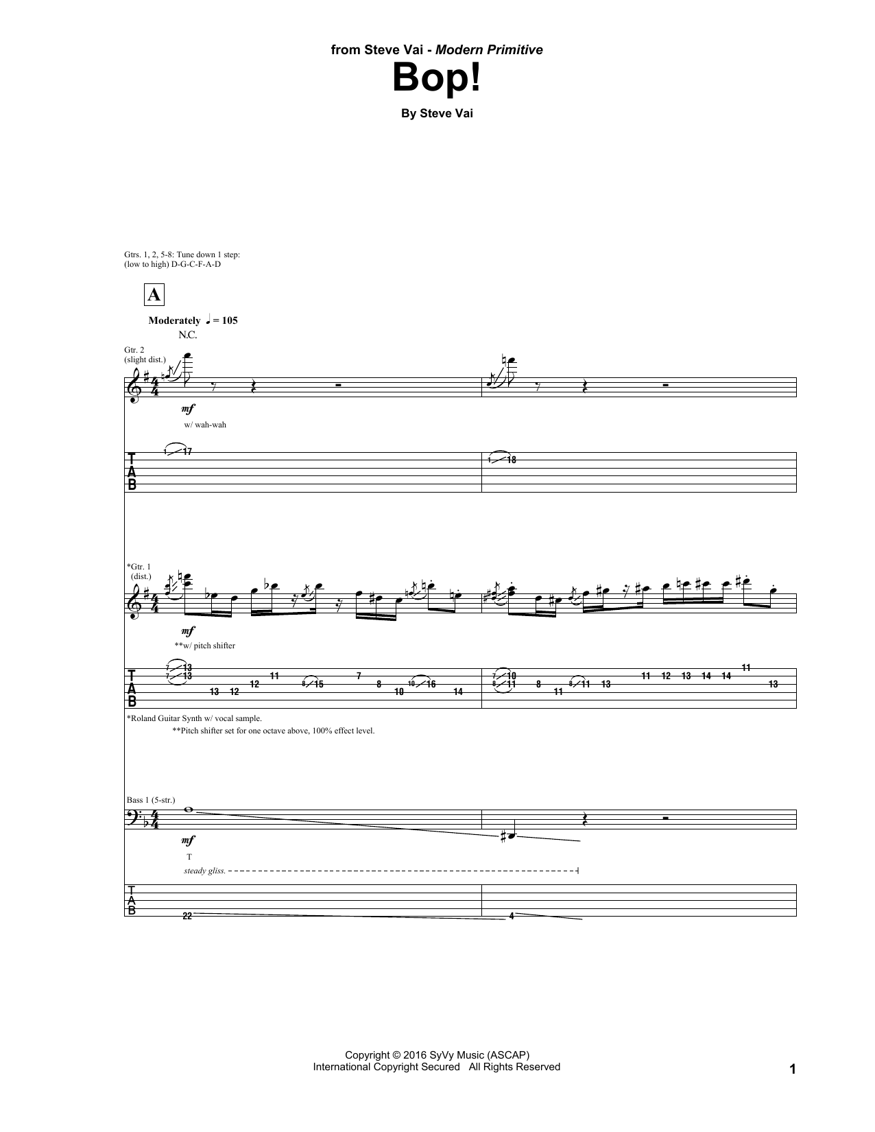 Steve Vai Bop! sheet music notes and chords arranged for Guitar Tab