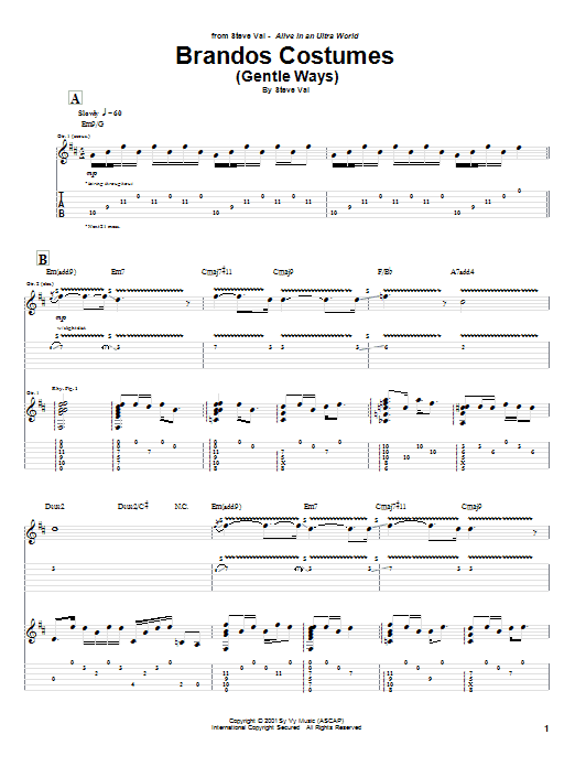 Steve Vai Brandos Costumes (Gentle Ways) sheet music notes and chords arranged for Guitar Tab