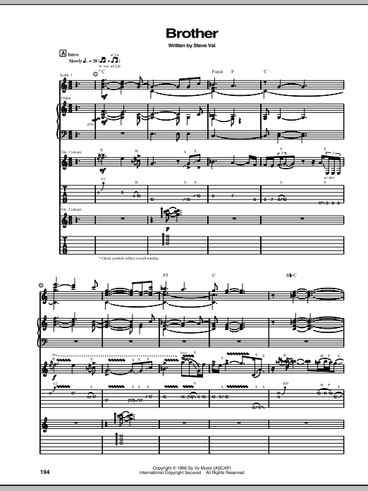 Steve Vai Brother sheet music notes and chords arranged for Guitar Tab
