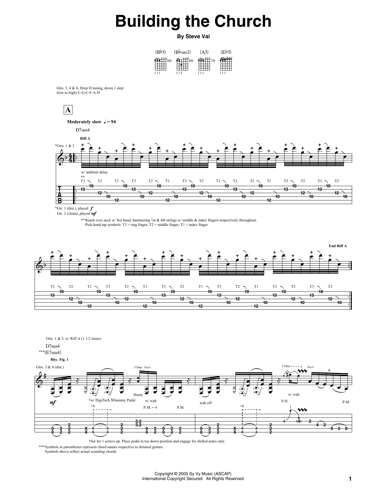 Steve Vai Building The Church sheet music notes and chords arranged for Guitar Tab
