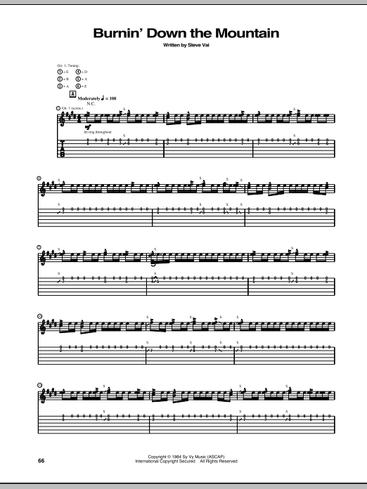Steve Vai Burnin' Down The Mountain sheet music notes and chords arranged for Guitar Tab