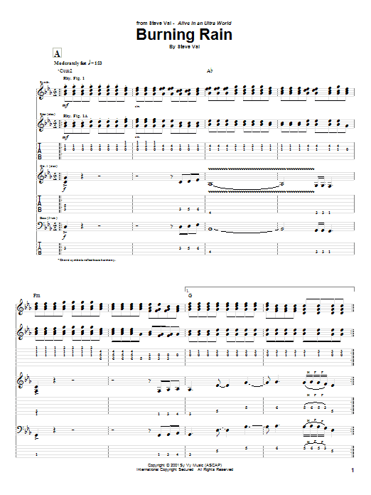 Steve Vai Burning Rain sheet music notes and chords arranged for Guitar Tab