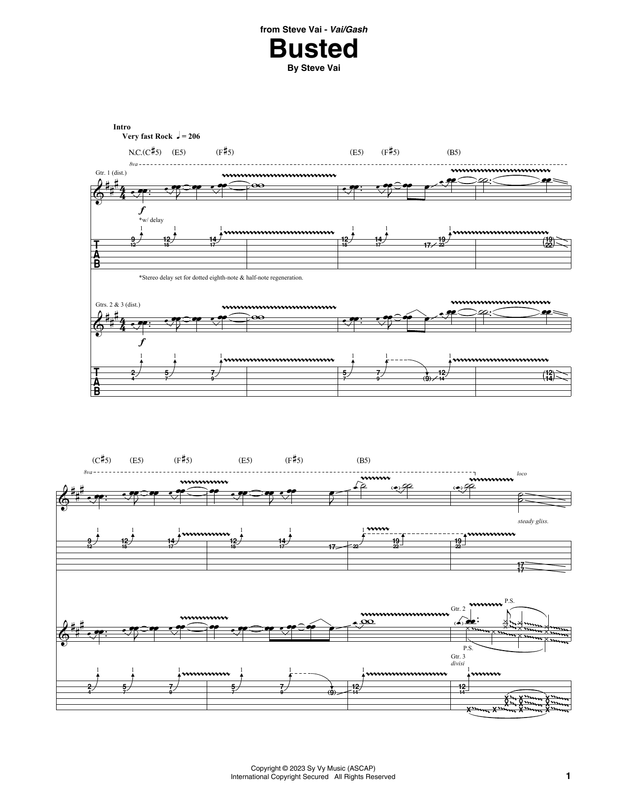 Steve Vai Busted sheet music notes and chords arranged for Guitar Tab