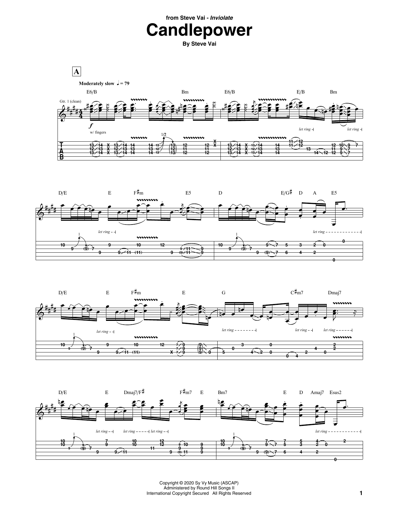 Steve Vai Candle Power sheet music notes and chords arranged for Guitar Tab