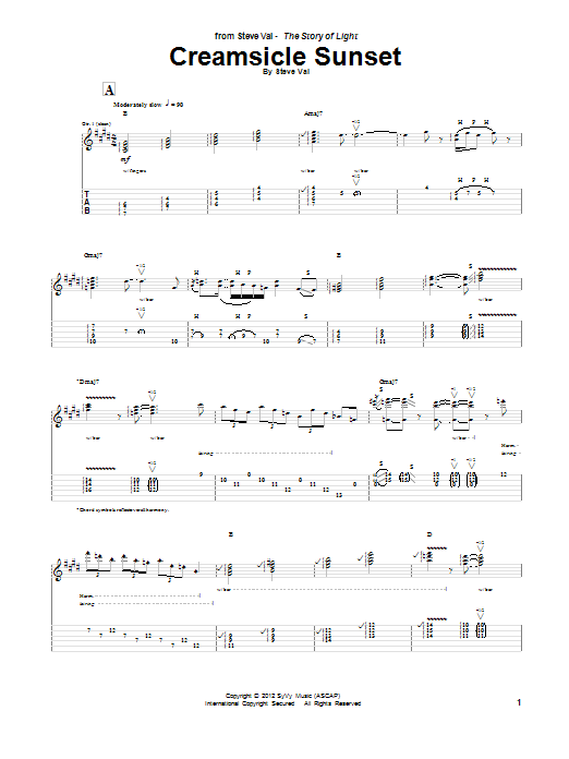 Steve Vai Creamsicle Sunset sheet music notes and chords arranged for Guitar Tab