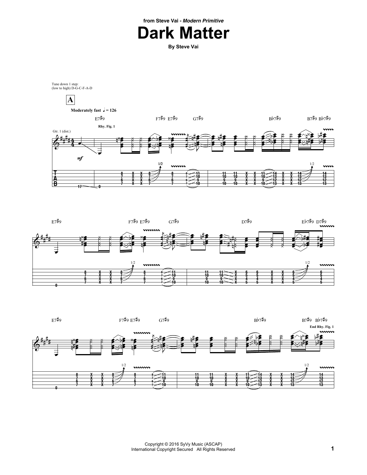 Steve Vai Dark Matter sheet music notes and chords arranged for Guitar Tab