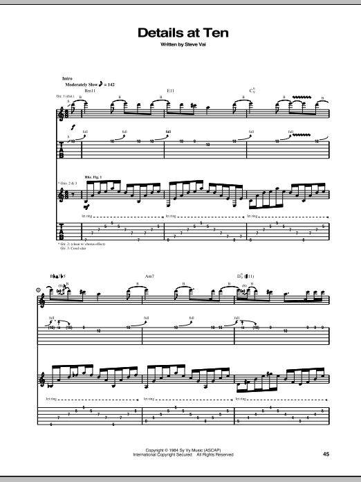 Steve Vai Details At Ten sheet music notes and chords arranged for Guitar Tab