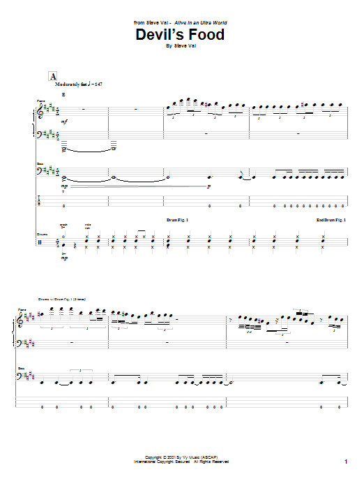 Steve Vai Devil's Food sheet music notes and chords arranged for Guitar Tab