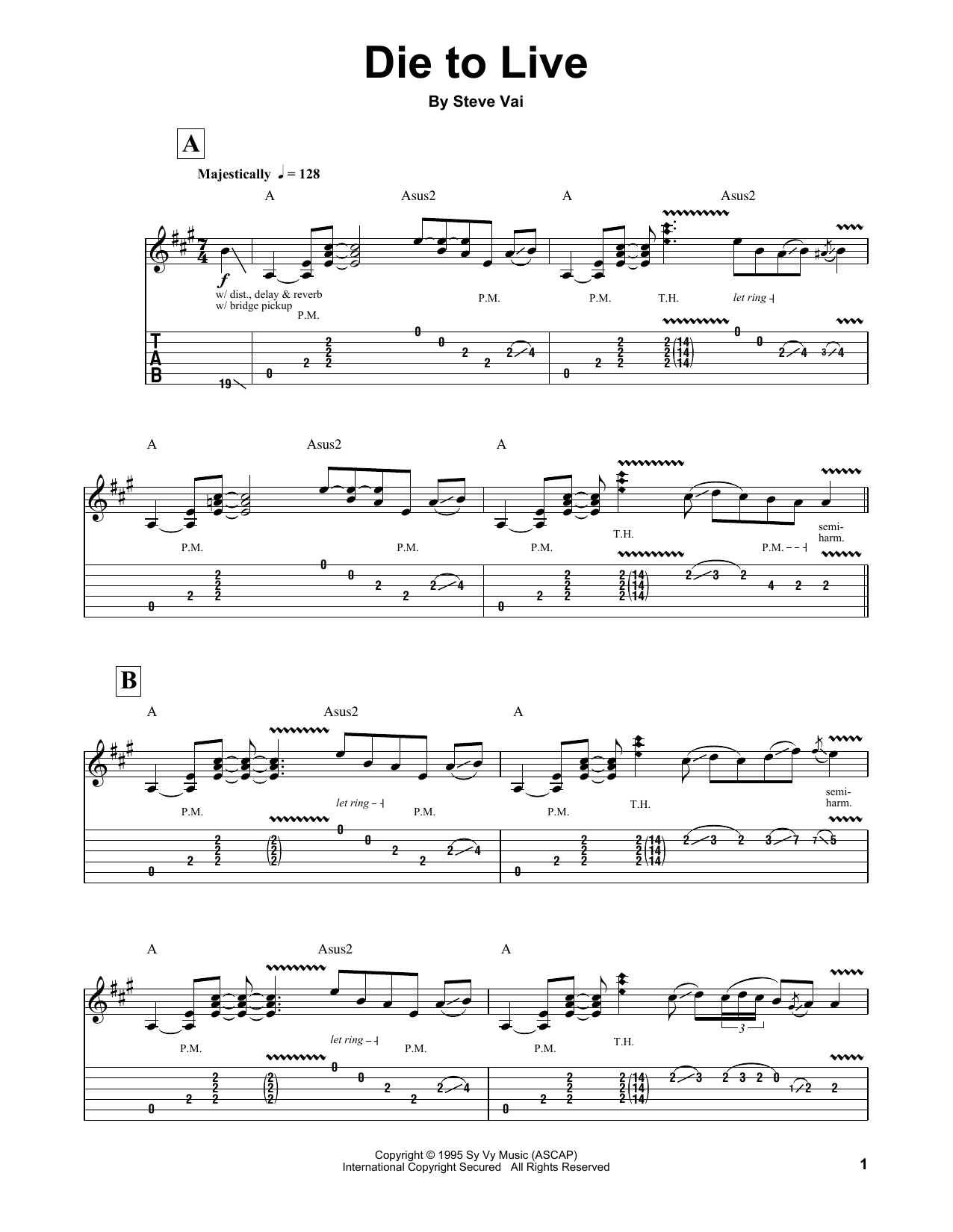 Steve Vai Die To Live sheet music notes and chords arranged for Guitar Tab (Single Guitar)