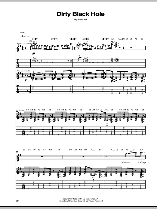 Steve Vai Dirty Black Hole sheet music notes and chords arranged for Guitar Tab