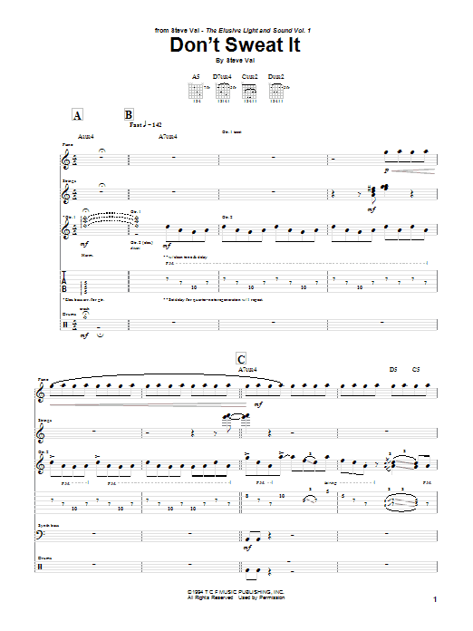 Steve Vai Don't Sweat It sheet music notes and chords arranged for Guitar Tab