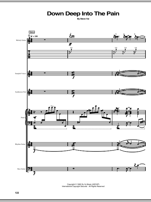 Steve Vai Down Deep Into The Pain sheet music notes and chords arranged for Guitar Tab