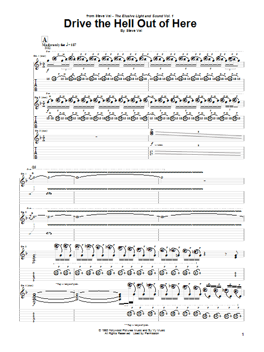 Steve Vai Drive The Hell Out Of Here sheet music notes and chords arranged for Guitar Tab