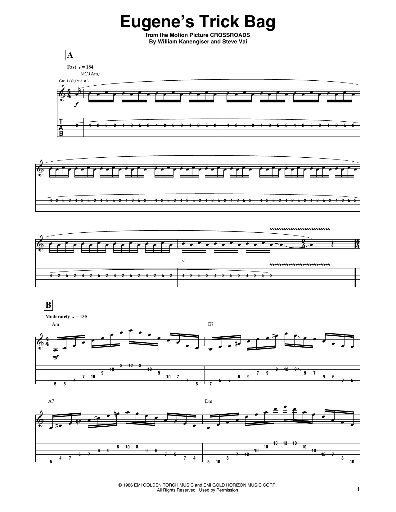 Steve Vai Eugene's Trick Bag sheet music notes and chords arranged for Guitar Tab