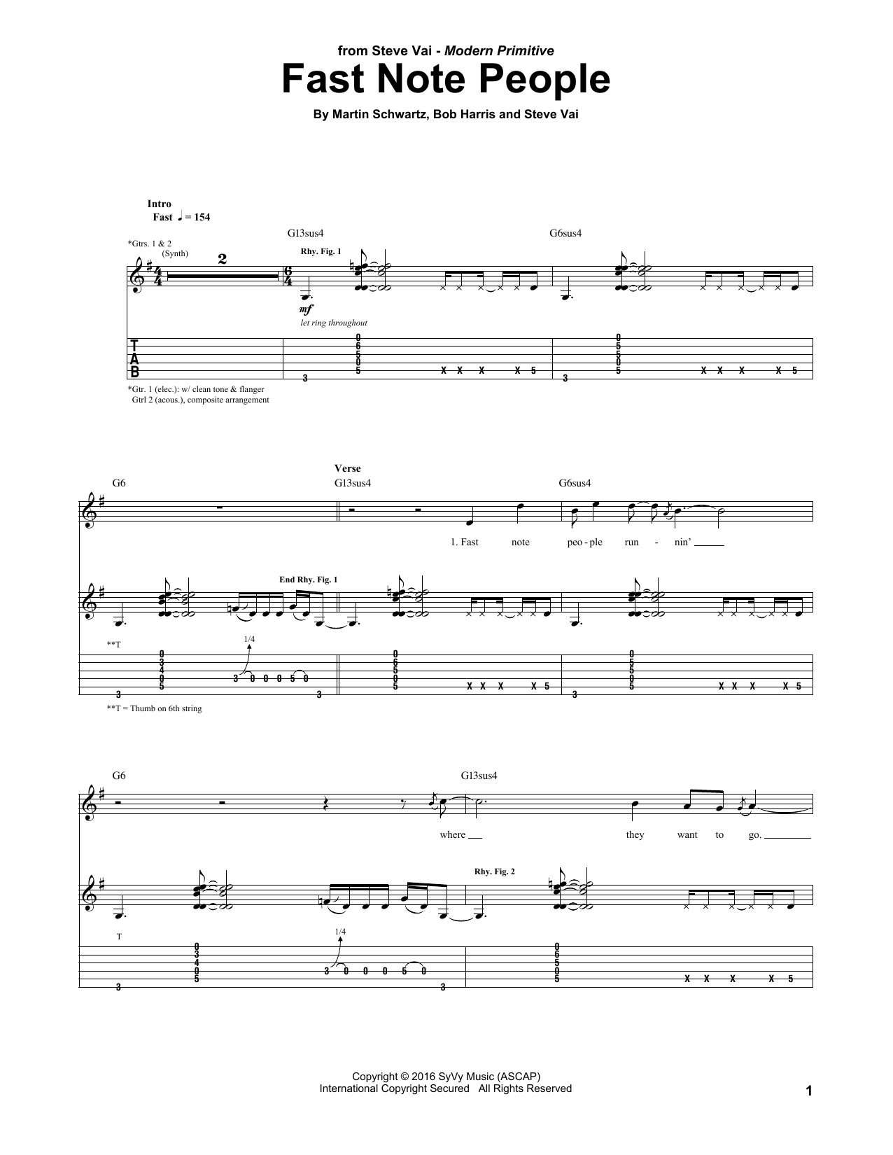 Steve Vai Fast Note People sheet music notes and chords arranged for Guitar Tab