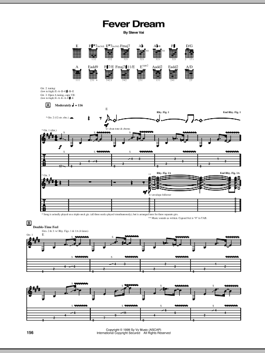 Steve Vai Fever Dream sheet music notes and chords arranged for Guitar Tab