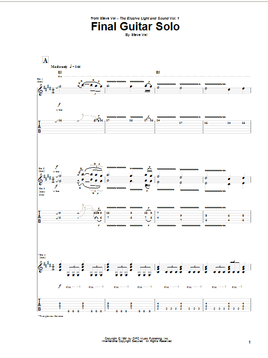 Steve Vai Final Guitar Solo sheet music notes and chords arranged for Guitar Tab