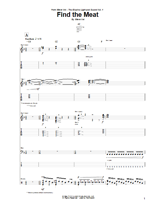 Steve Vai Find The Meat sheet music notes and chords arranged for Guitar Tab