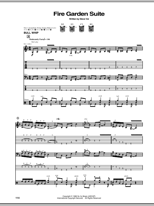 Steve Vai Fire Garden Suite: Bull Whip / Pusa Road / Angel Food / Taurus Bulba sheet music notes and chords arranged for Guitar Tab