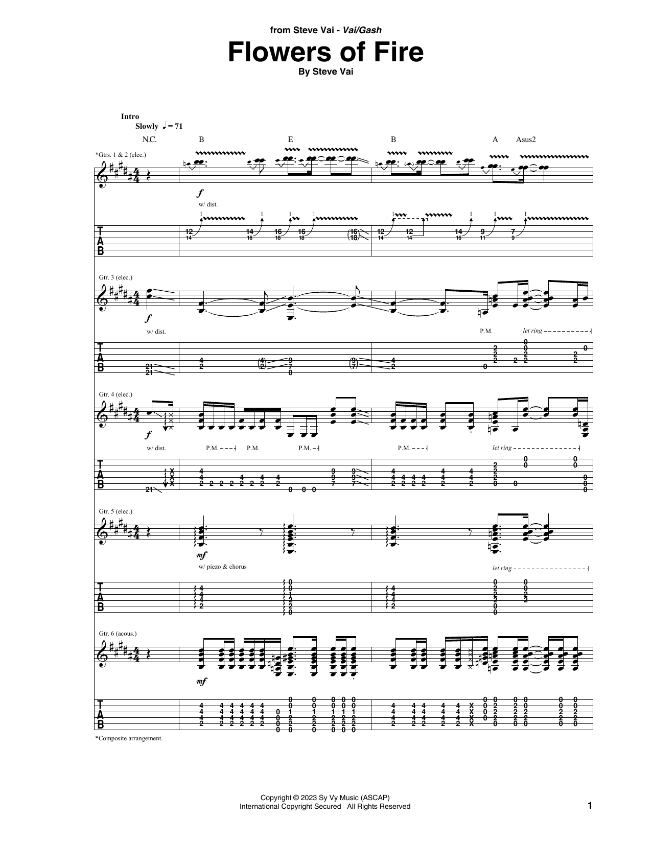 Steve Vai Flowers Of Fire sheet music notes and chords arranged for Guitar Tab
