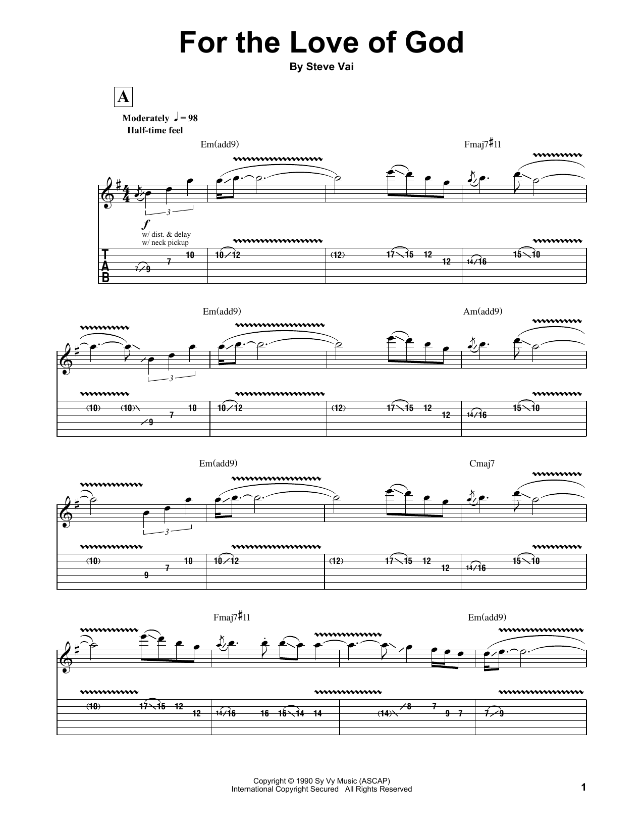 Steve Vai For The Love Of God sheet music notes and chords arranged for Guitar Tab (Single Guitar)