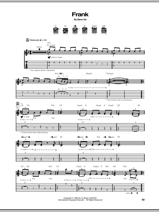 Steve Vai Frank sheet music notes and chords arranged for Guitar Tab