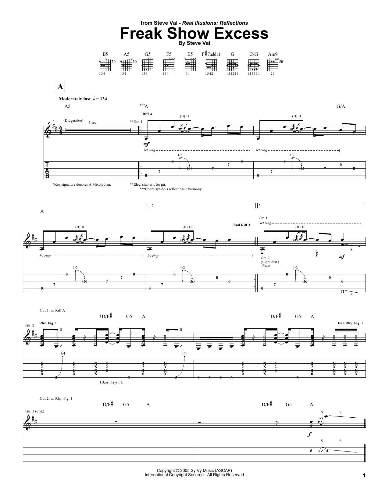Steve Vai Freak Show Excess sheet music notes and chords arranged for Guitar Tab