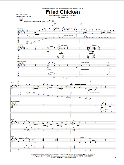 Steve Vai Fried Chicken sheet music notes and chords arranged for Guitar Tab