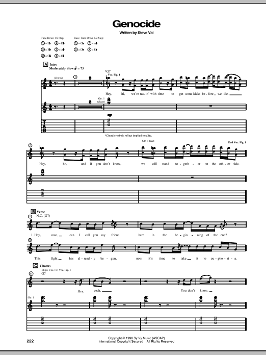 Steve Vai Genocide sheet music notes and chords arranged for Guitar Tab