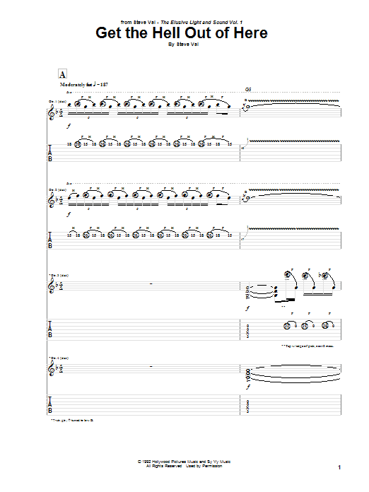 Steve Vai Get The Hell Out Of Here sheet music notes and chords arranged for Guitar Tab