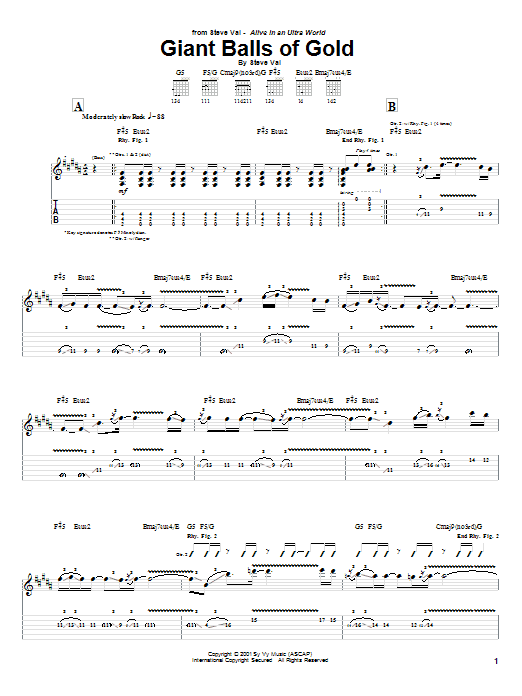 Steve Vai Giant Balls Of Gold sheet music notes and chords arranged for Guitar Tab
