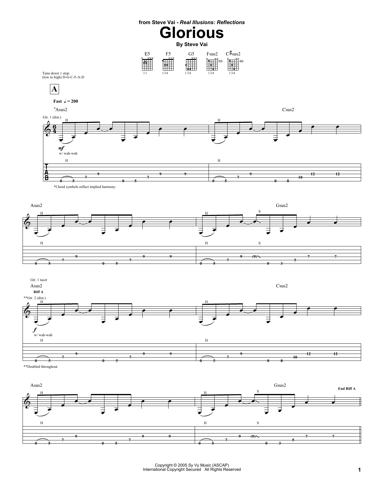 Steve Vai Glorious sheet music notes and chords arranged for Guitar Tab