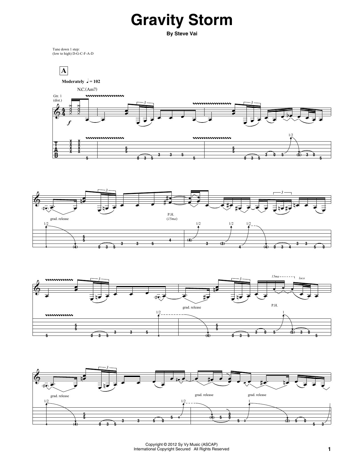 Steve Vai Gravity Storm sheet music notes and chords arranged for Guitar Tab
