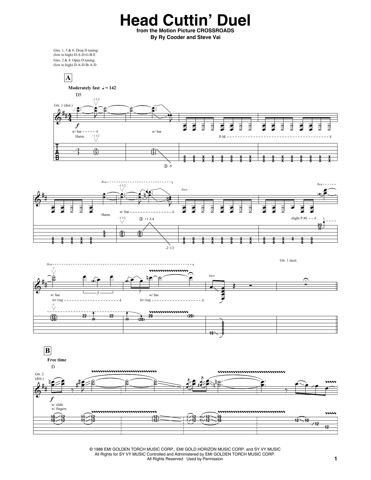 Steve Vai Head Cuttin' Duel sheet music notes and chords arranged for Guitar Tab