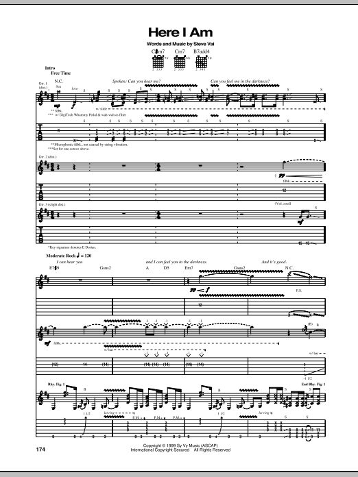 Steve Vai Here I Am sheet music notes and chords arranged for Guitar Tab