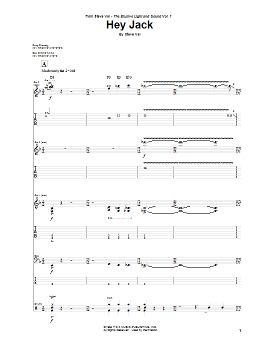 Steve Vai Hey Jack sheet music notes and chords arranged for Guitar Tab