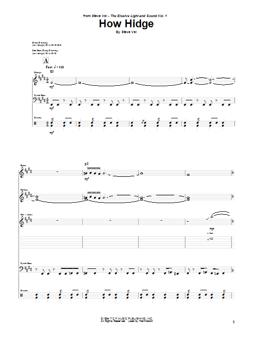 Steve Vai How Hidge sheet music notes and chords arranged for Guitar Tab
