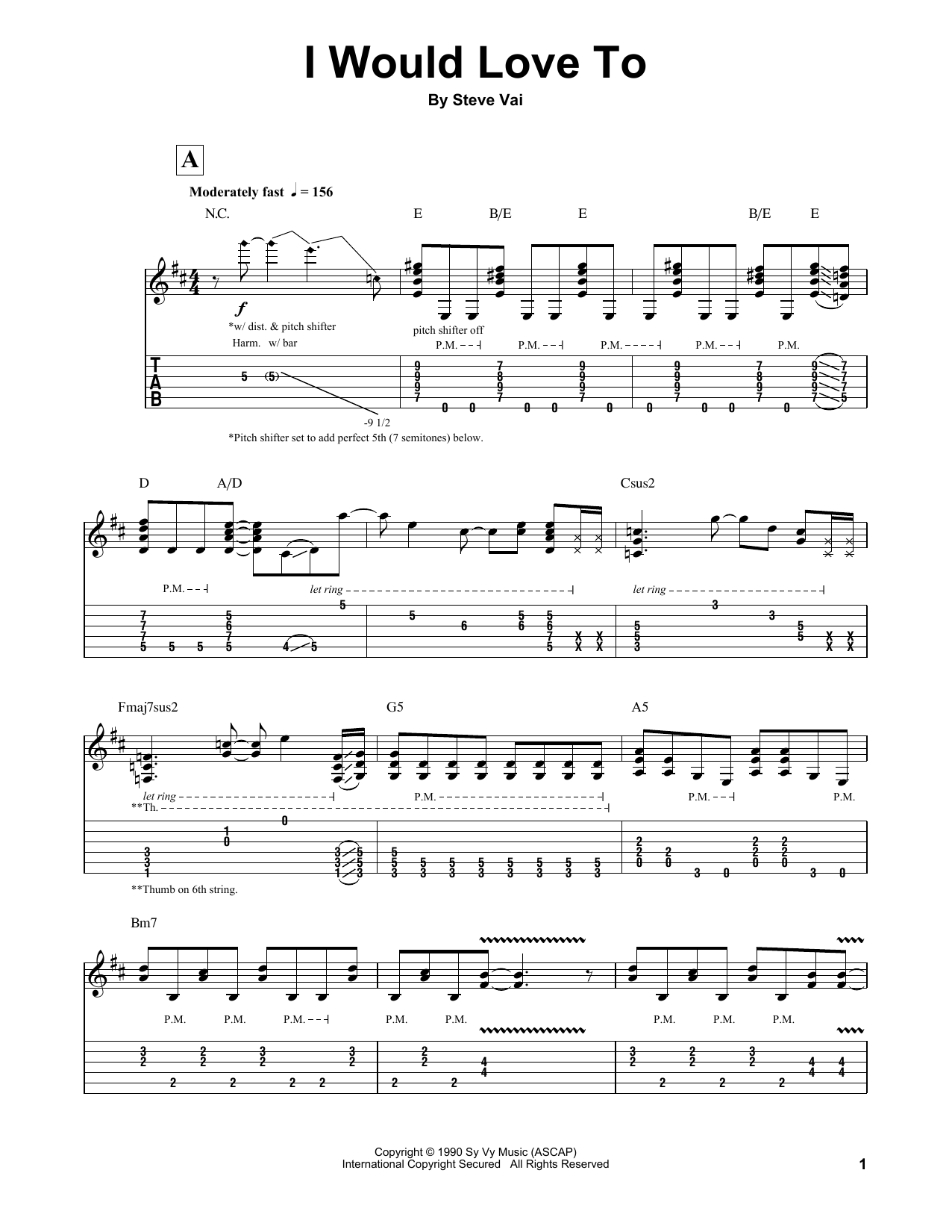 Steve Vai I Would Love To sheet music notes and chords arranged for Guitar Tab