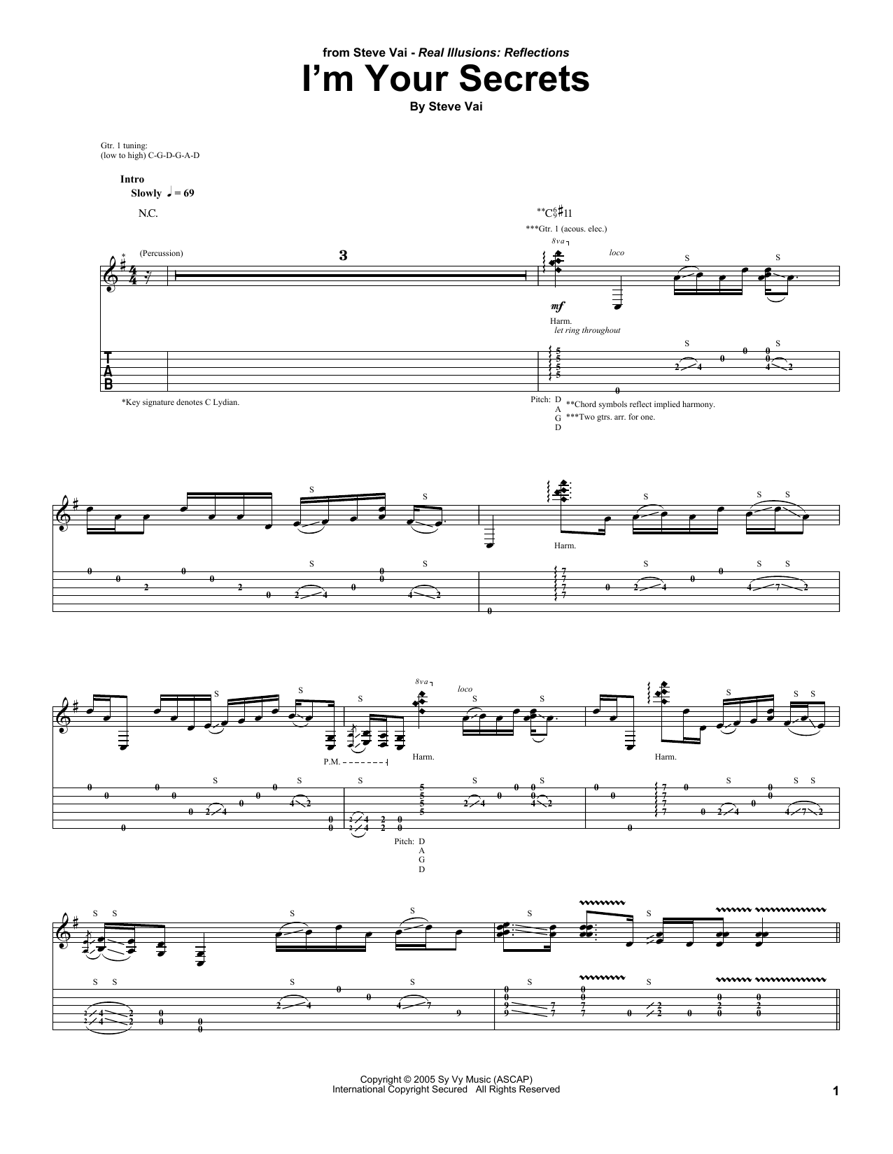 Steve Vai I'm Your Secrets sheet music notes and chords arranged for Guitar Tab