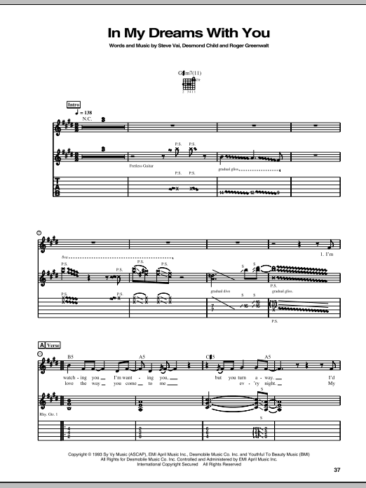 Steve Vai In My Dreams With You sheet music notes and chords arranged for Guitar Tab