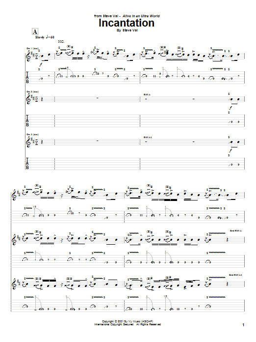 Steve Vai Incantation sheet music notes and chords arranged for Guitar Tab