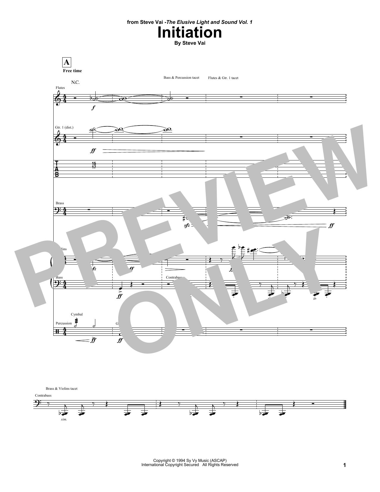 Steve Vai Initiation sheet music notes and chords arranged for Guitar Tab