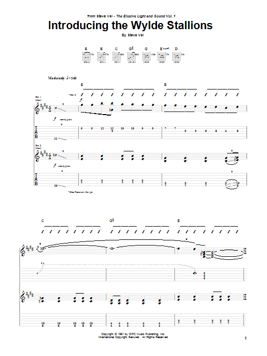 Steve Vai Introducing The Wylde Stallions sheet music notes and chords arranged for Guitar Tab