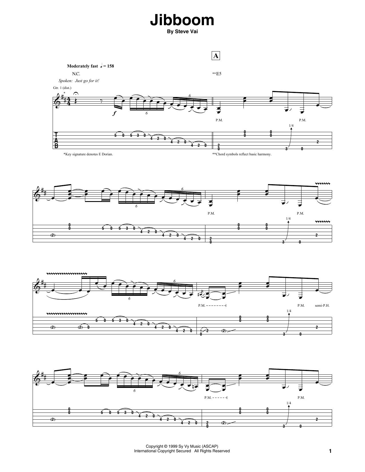 Steve Vai Jibboom sheet music notes and chords arranged for Guitar Tab