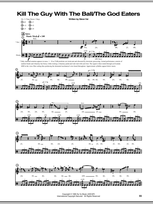 Steve Vai Kill The Guy With The Ball/The God Eaters sheet music notes and chords arranged for Guitar Tab
