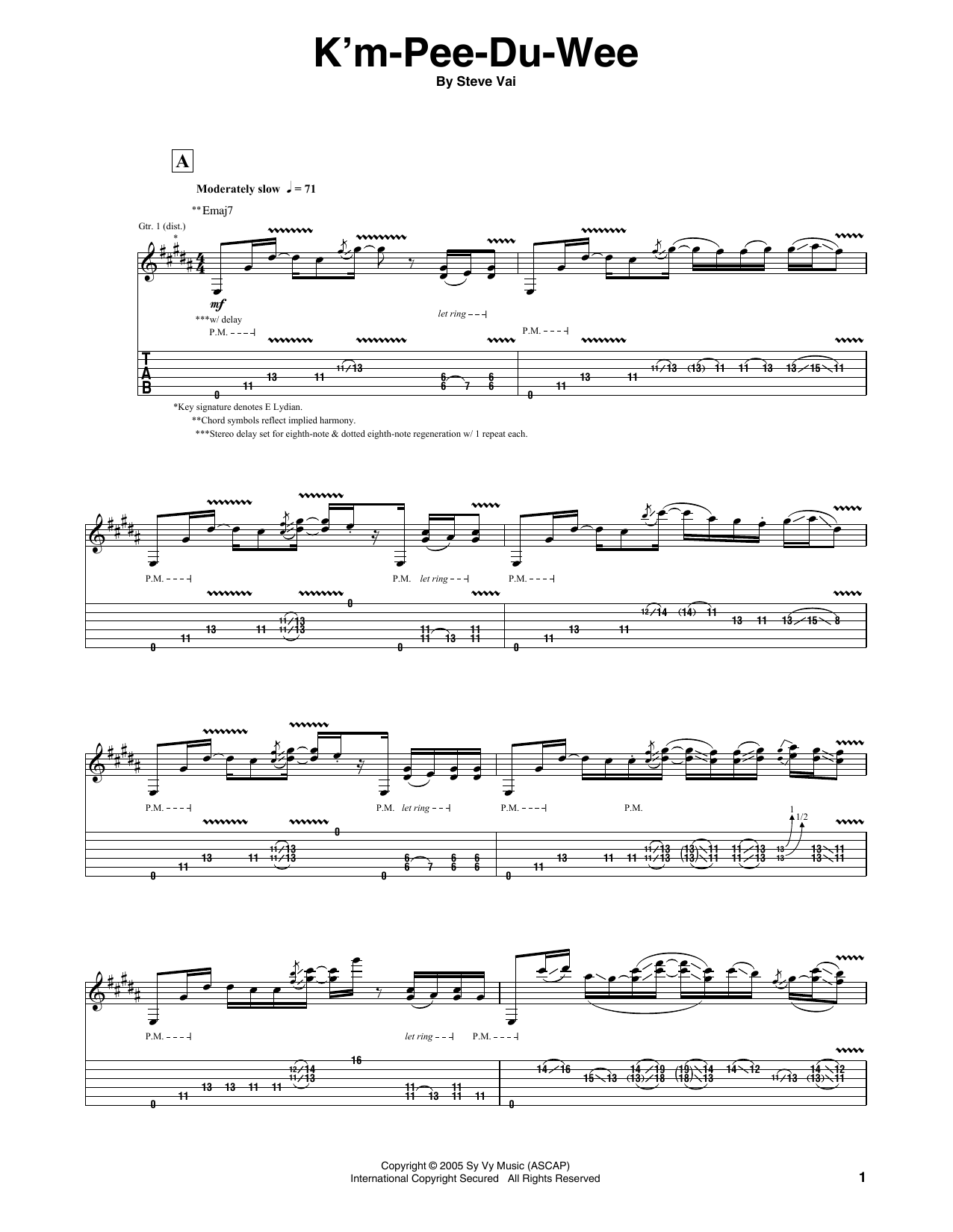 Steve Vai K'm-Pee-Du-Wee sheet music notes and chords arranged for Guitar Tab