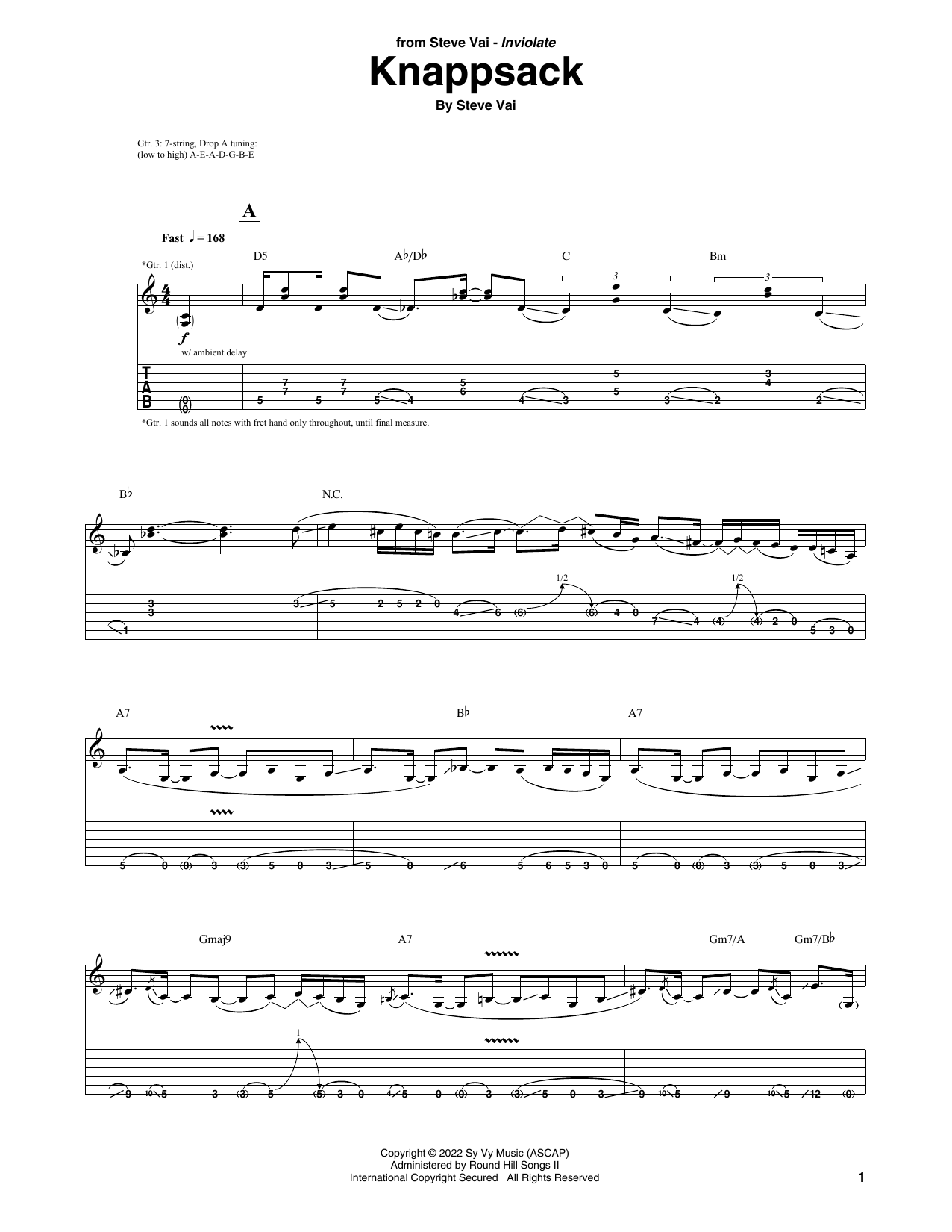 Steve Vai Knappsack sheet music notes and chords arranged for Guitar Tab